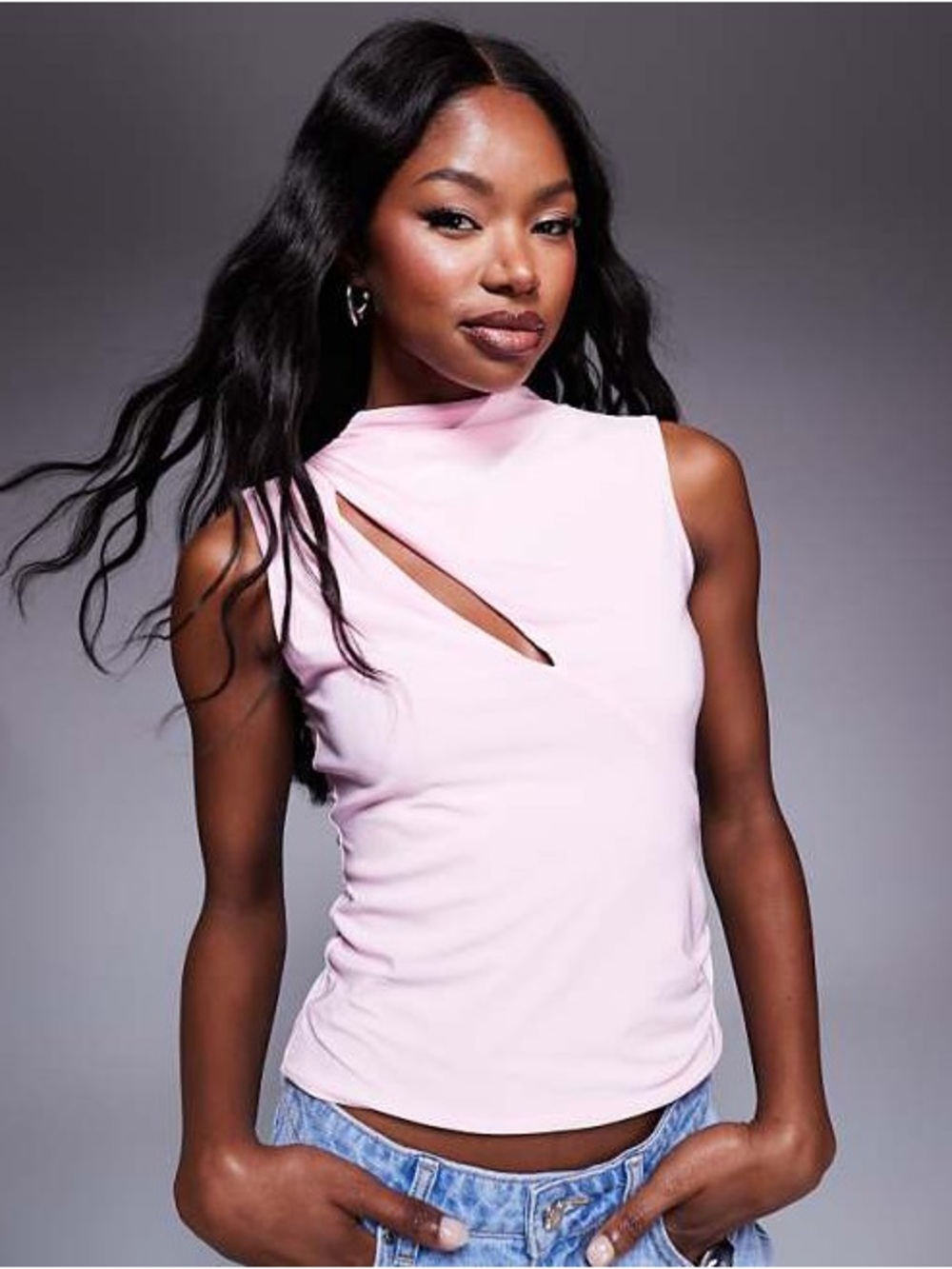ASOS Pale Pink Sleeveless Mock Neck Tank with Front Cutout